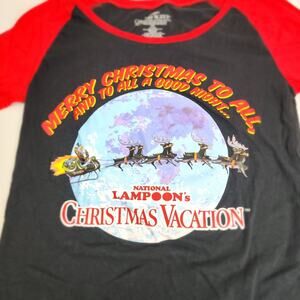 National Lampoon's Christmas Vacation Black & Red 3/4 Sleeve Tee Juniors Size L